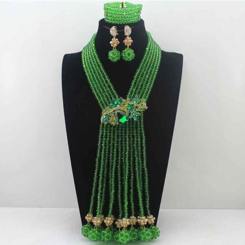 New Fashion Green Crystal Ball Costume Jewellery Nigerian Wedding African Crystal Beads Jewelry Sets HD8430