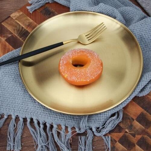 European Style Dinner Plates Gold Dining Plate Serving Dishes Round Plate Cake Tray Western Steak Round Tray Kitchen Plates