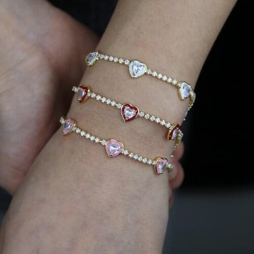 Pink Red White Enamel Heart CZ Charm Tennis Chain Adjusted Size Fashion Women Lady Bracelet 2021 New
