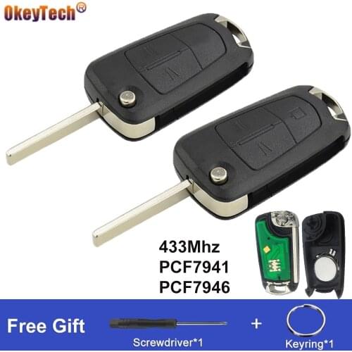 OkeyTech 433MHZ 2/3 Button Remote Flip Fold Car Key For Opel Vauxhall Astra H 2004-2009 Zafira B 2005-2013 PCF7946/PCF7941 Chip