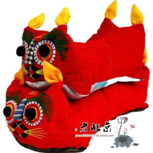 Handmade tiger head pillow, embroidered buckwheat leather pillow, cloth dolls, folk crafts