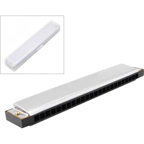 Silver Harmonica Metal 24 Holes Harmonica Key ofCwith Transparent Storage Box For Harmonica Beginner
