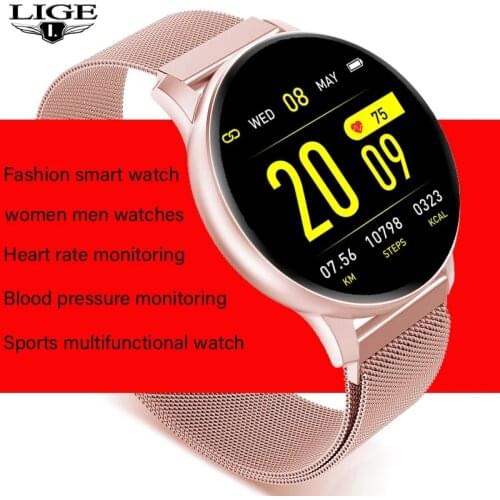 LIGE 2021 New Smart Watch Women Men Heart Rate Blood Pressure Information Remind Sport Multifunctional Waterproof Smartwatch+Box