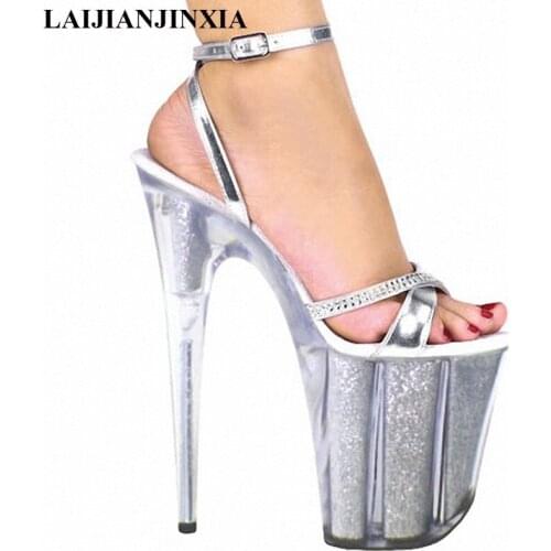 New 20cm with transparent plastic PVC, color core bottom silver, silver sandals ribs color shining Dance Shoes