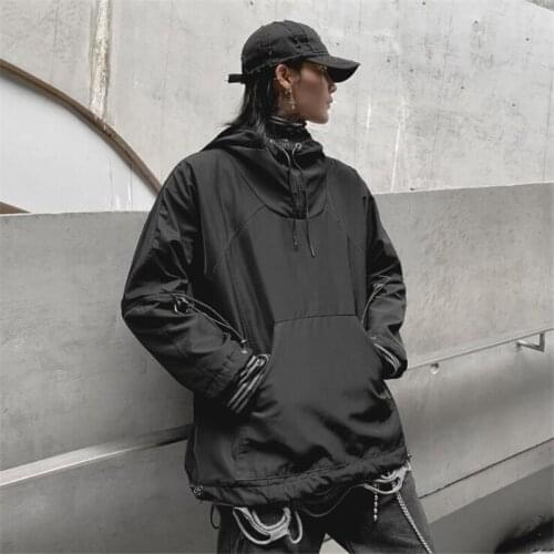 Autumn Winter Woven Fabric Oversized Hoodie Hip Hop Sweatshirt Mens Harajuku Hooded Jacket Casual Street Wear Sudaderas Hombre