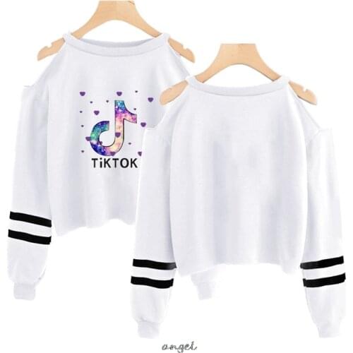 Tik Tok Women Hoodies Harajuku Off-the-Shoulder Pullovers Hip Hop Loose Solid Female Sweatshirts Hooded birthday gift