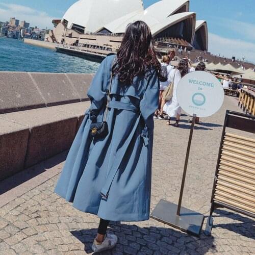 Fashion Trench Coat Female 2020 New Spring Autumn Blue Long Windbreaker For Women Korean Plus size Slim Belt Outerwear тренч