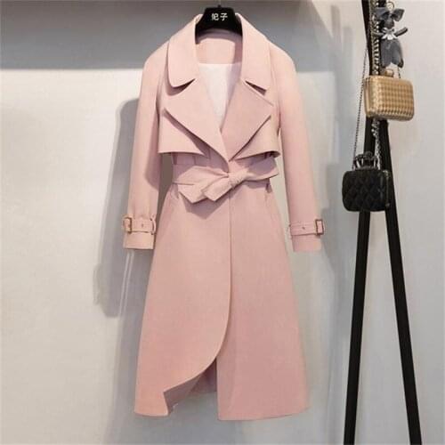 Wenfly Women Clothes Windbreaker Long Coats Covered Button Sashes Elegance Loose Female England Manteau Outerwear