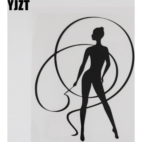 YJZT 12.2CMX15.1CM Dancing Girl Athlete Artistic Gymnastics Vinyl Car Sticker Black/Silver 8A-0863