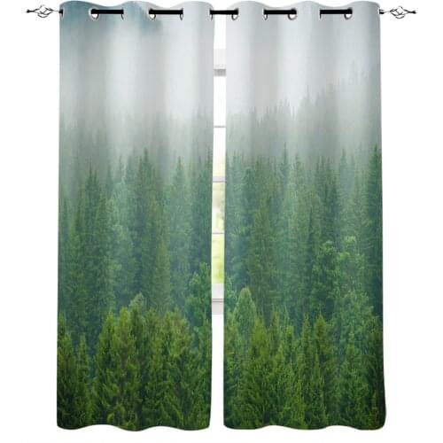 Plant Coniferous Forest Green Dense Fog Curtains for Living Room Bedroom Kitchen Window Treatment Curtain Home Decoration