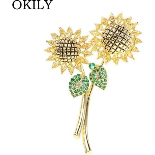 New Arrival Enamel Sunflower Brooches for Women Elegant Flower Pins Fashion Jewelry Coat Accessories Charm Brooch