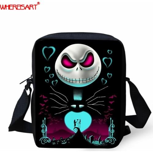 WHEREISART Women Messenger Bags Love Heart White Skull Printing Lady Crossbody Bag Mini Size Skull Pattern Shoulder Bags