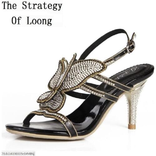 2019 New Arrival Crystal Big Small Butterflies Sexy Fashion Women Sandals Lady Real Leather Big Size Summer Shoes 20180606