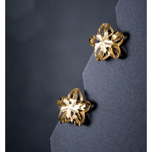 Pure 18K Yellow Gold Earrings Women Hollow Flower Stud Earrings P6257