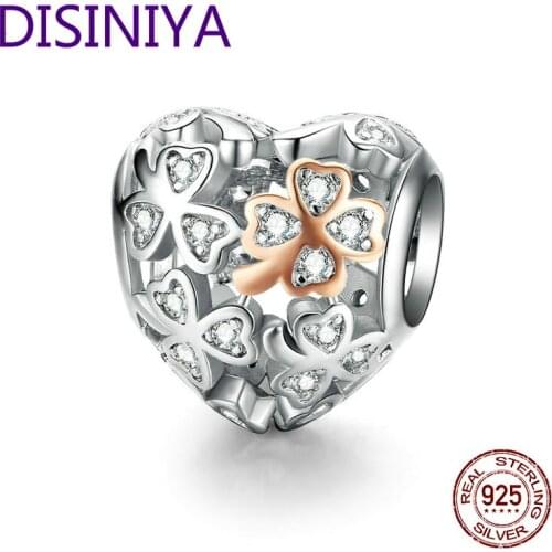 DISINIYA Heart Shape Charm for Women Luxury Brand Bracelet 3mm Rose Gold Color 925 Sterling Silver Jewelry ZSCC241248