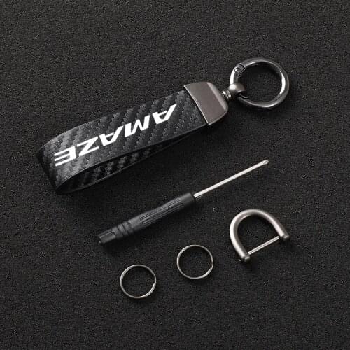 4s Carbon fiber Leather Car KeyChain 360 Degree Rotating Horseshoe Key Rings For honda brio amaze 2018 Car LOGO Accessories
