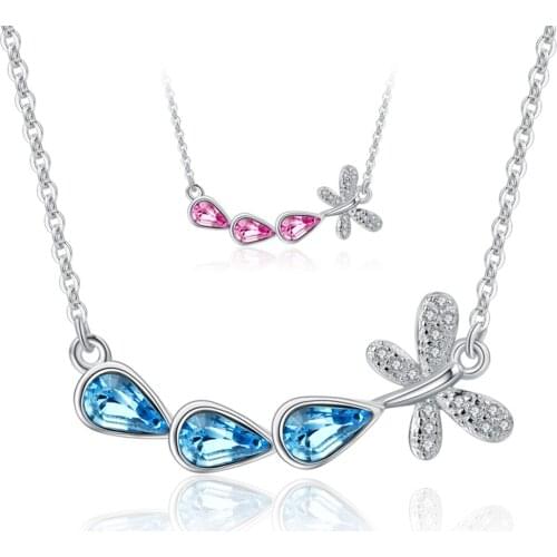 Dragonfly Necklace 925 Sterling Silver Crystal Pendant Necklaces Sterling Silver Jewelry Pure Silver Necklaces Women Jewelry