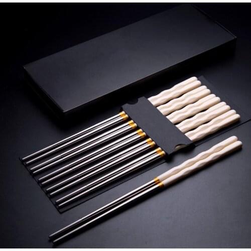 1 Pair Chopsticks Eco-friendly Anti-deform Stainless Steel Dishwasher Safe Reusable Chopsticks Kitchen