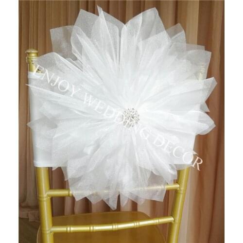 10pcs YHC#303 CUSTOMIZED COLOR AVAILABLE handmade organza flower with lycra band for chair decor