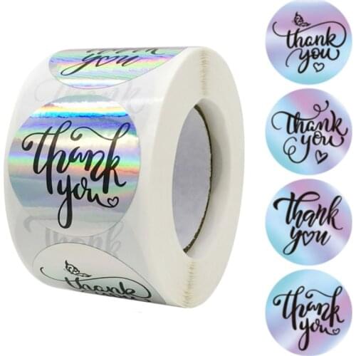 1.5inch Thank You Sticker Rainbow Laser Commercial Decorative Envelope Stickers Seal Labels Gift Box Sticker
