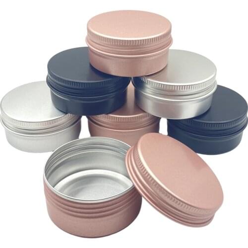 24Pcs 50g Empty Metal Aluminum Round Tin Silver Black Cosmetic Cream Jar Pot Case storing spice herb Container Screw Thread Lip