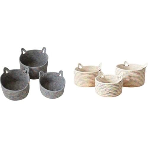 3PCS Cotton Rope Storage Basket Handmade Woven Dirty Clothes Laundry Basket Toys Desktop Sundries Organizer Hamper