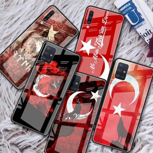 Tempered Glass Case For Samsung Galaxy A51 A50 A71 A70 A31 A21s A52 A40 A30 M51 M31 A91 Luxury Phone Cover Turkey Flag Wolf Capa
