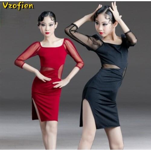 Childrens Latin Dance Training Dress Kids Girls Salsa Costume Ballroom Tango Dresses Cha Cha Samba Competition for Stage