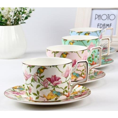 Exporting high-grade 45% bone china coffee cups and saucers sets glaze flower ceramic coffee tea cups and saucers