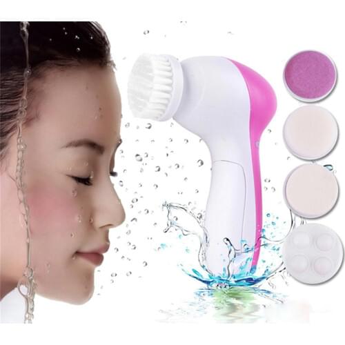 5 IN 1 Battery Electric Rotate Facial Cleansing Brush Face Pore Cleanser Machine Spa Skin Care Massage Waterproof Skin Care Tool