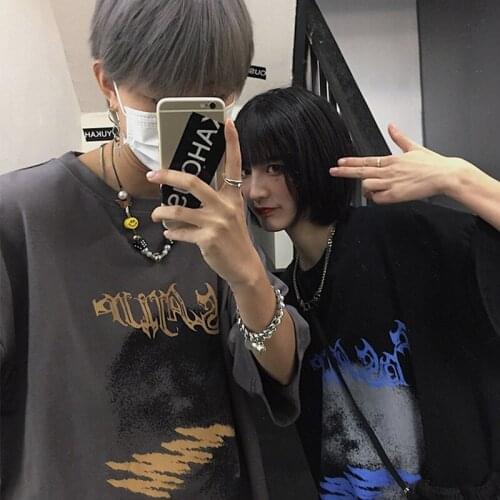 Maxxo Punk Artistic Figure t Shirt Female Korean Clothes Gothic Tshirt Emo Unisex Tops Summer Kpop Hip Hop Black Tee Streetwear