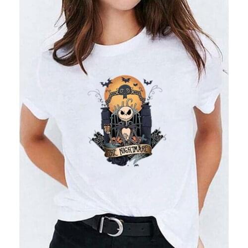 Nightmare Before Christmas Print T Shirt Women Tops Fashion Summer Short Sleeve Tee Shirt Femme Casual T-shirt Camiseta Mujer