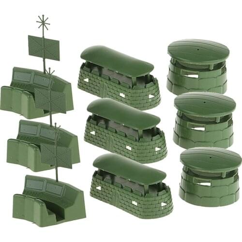 9pcs Big Bunkers Radar Models Toy Soldiers Action Figures Army Men Accessories War Scenes Kids Pretend Play Toys