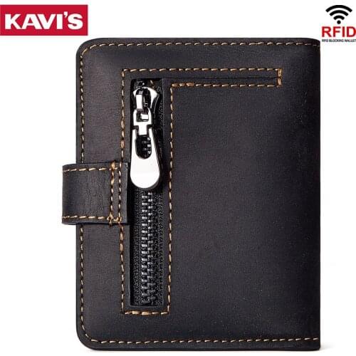KAVIS New Rfid Anti-magnetic Card Holders Mens Wallets Crazy Horse Leather Coin Purse Vintage Short Women Purses Mini Money Bag