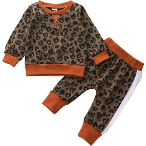 Leopard Baby Girls Clothes Set Cool Girl Outfits Fashion Newborn Cotton Clothing O-neck Top+Leopard Print Pants 0-24M