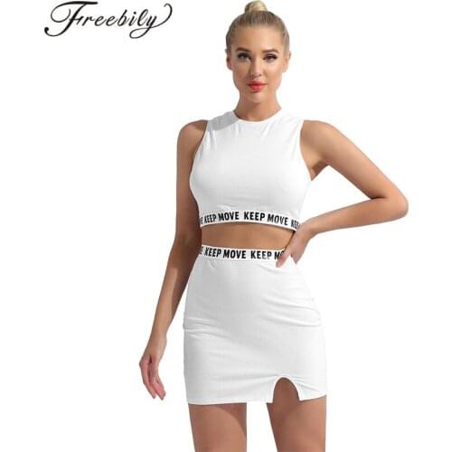 Women Running Sets Two-piece Tracksuits Fitness Sports Suit Outfits White Sleeveless Crop Top with High Waist Skirts Sportswear
