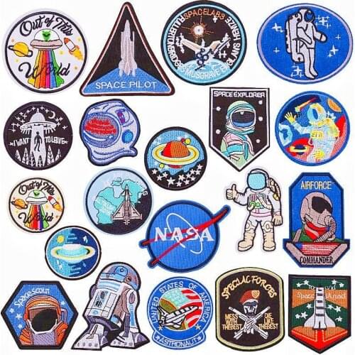 Space Embroidery Cloth Sticker UFO Rocket Astronaut Patch Cloth Stripes Sticker Clothing Hat Badges Lron on Cloth Patches