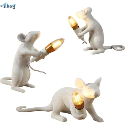 Creative Resin White Mouse Table Lamps for Living Room Bedroom Study Bedside Lamps Kids Night Light Art Deco Led Light Fixture