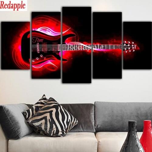 Square diamond painting 5 pcs set abstract red guitar painting Stitch Cross,full round drill Rhinestone Mosaic Salon wall decor