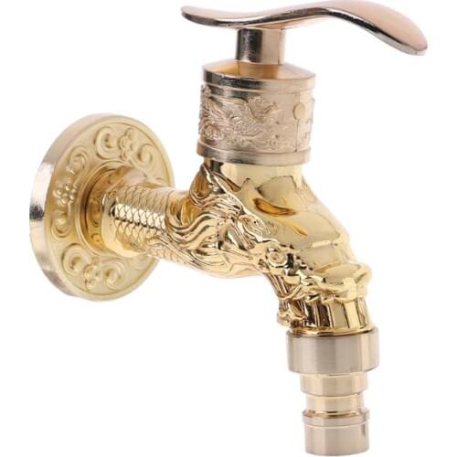 MEXI 1PC Carved Wall Mount Golden Water Wall Small Tap Long Washing Machine Water Tap Decorative Garden Faucet Basin Tap