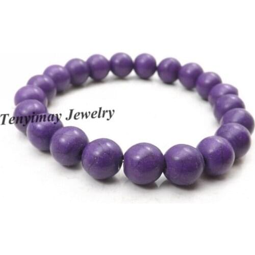 Fashion Purple Turquoises Bracelets 10mm Stretchy Bracelet 12pcs Wholesale Free Shipping