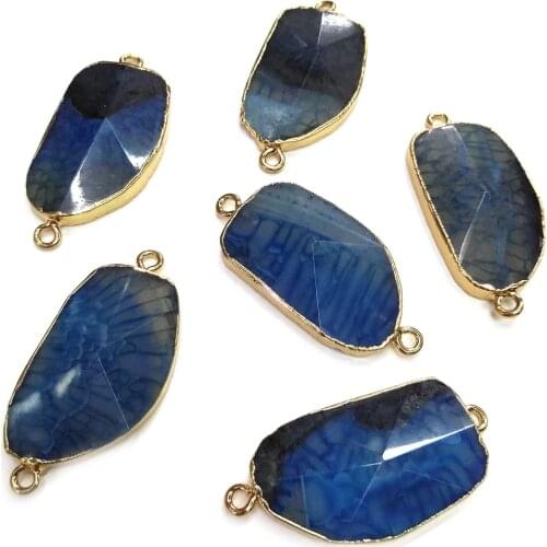 Natural Stone Agates Pendant irregular Shape Double Hole Connector for Jewelry Making DIY Elegant Necklace Bracelet Accessories