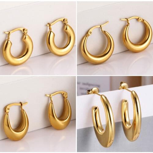 Stainless Steel Hoops Earring For Women Chunky Gift Fashion Jewelry Smooth Small Round Earrings 18k Golded 2021 Wholesale