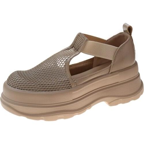 2021 new big head platform platform sneakers female old shoes Baotou sandals female summer breathable mesh womens shoes