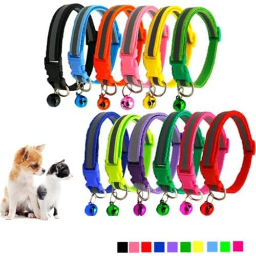 New Reflective Pet Bell Collar Necklace Adjustable Size Soft Material for Cats Small Dogs Pet Supplies 10 Colors