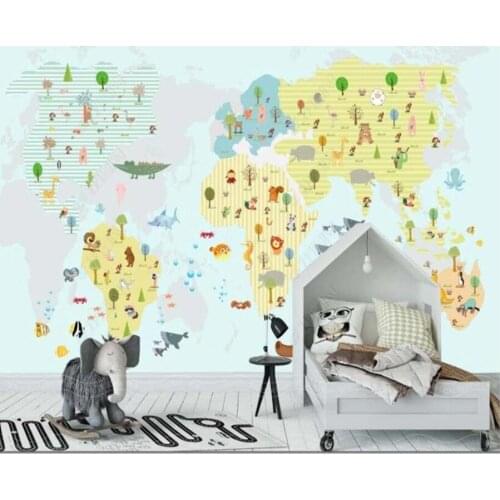Papel de parede Hand drawn cartoon animal map childrens room kindergarten park 3D wallpaper mural,living room home decor