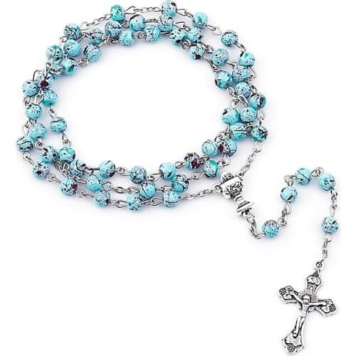 Wholesale Jesus Cross Rosary Necklace Vintage Cross Pendant Jewelry 2021 Trend Zinc Alloy Catholic Necklace Christian Supplies