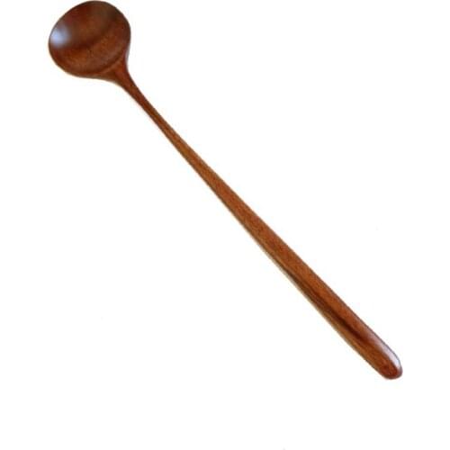 Creative Solid Wood Long Handle Wooden Spoon Korean Sauce Stir Spoon Japanese Round Mouth Anti-scalding Hot Pot Stirring Spoons