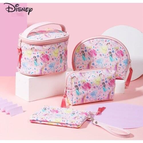 Disney Original Cartoon Princess Makeup Bag PU Waterproof Wash Bag Large Capacity Portable Travel Storage Bag Gift Cute Wallet