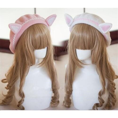 Mori Girl Autumn Winter Sweet Lolita Cat Ear Berets Flat Cap Womens Warm Vintage Cute Wool Painter Hat B1543